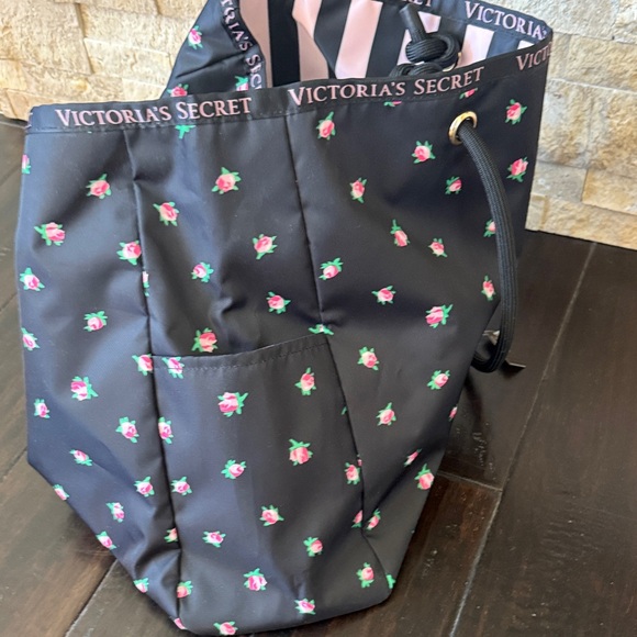 Victoria's Secret Black Tote with Pink Floral Accents - Picture 4 of 4